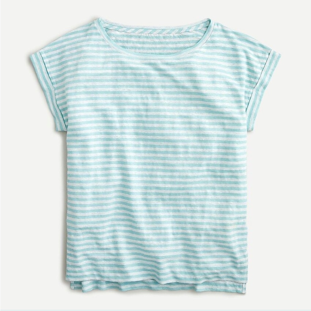 J.Crew, Linen rolled-cuff T-shirts, size S in Mint white Juliette stripe